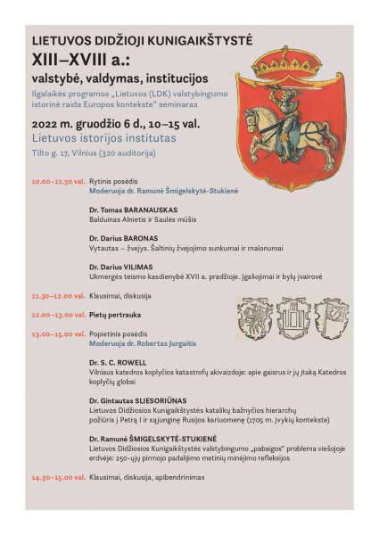Seminaras: Lietuvos Didžioji Kunigaikštystė XIII–XVIII a.: valstybė, valdymas, institucijos